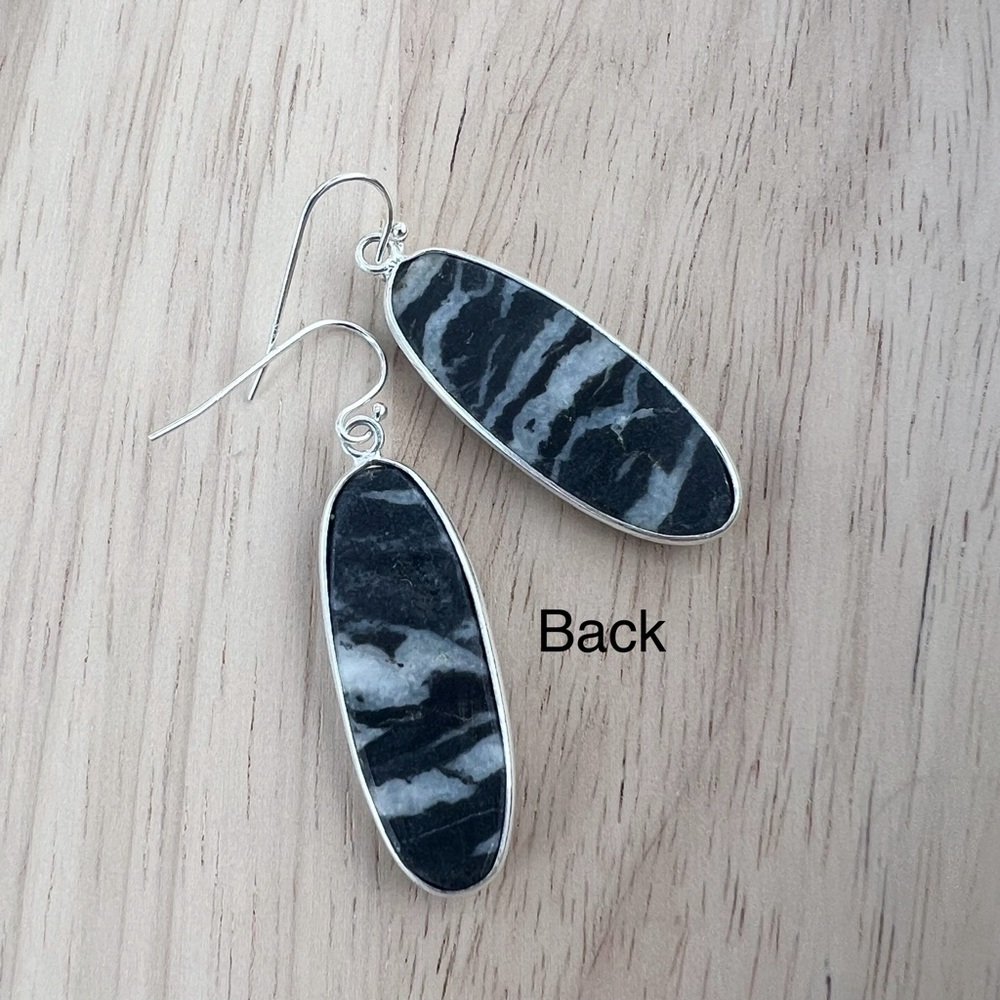 Buffalo Turquoise White Turquoise Earrings Solid Sterling Silver 925 Oval New - Picture 6 of 7